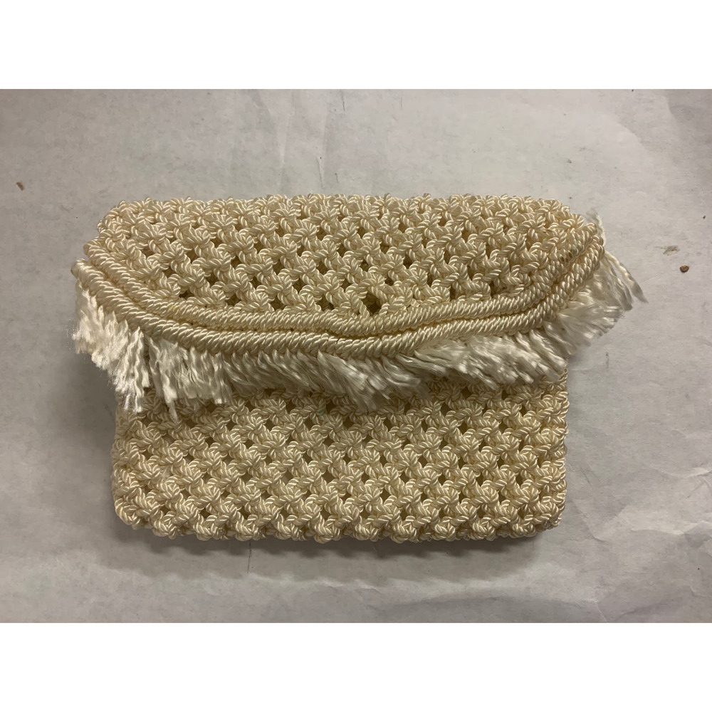 Vintage Women's White/Ivory Macrame Clutch with Fringe